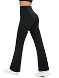 Glacspyg Yogahose Damen Flared Sporthose Hohe Taille Schlaghose mit Bauchkontrolle Trainings Fitness Jogginghose Schwarz M