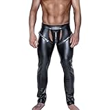 Moinha Herren Wetlook Skinny Hose Lack Leder Leggings Erotisch Offener Elastisch Lederhose Sexy Männer Unterwäsche Pants Strumpfhosen Lange Party Clubwear Fetisch BDSM Bondage Hose Ouvert-Dessous-XL