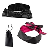 Augenmaske aus Satin,Sex Augenklappe,Augenbinde Spielzeug für Paare,Augenbinde Fetisch Bondage Sex Spielzeug für Paare,Satin Schlafmaske,Blindfold,Schwarz+Rosa Schwarz,2stück