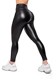 FUTURO FASHION Damen-Latexhose mit hoher Taille, Bauchkontrolle, glänzende Latex-Leggings, Kunstleder, glänzende Farben, hohe Taille, klassische Größen S-XXL, Schwarz , XL-XXL