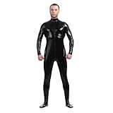 WAZHAKU Latex Herren Catsuit Wetlook Lack Leder Overall Männer Mesh Komplett Anzug Langarm Shirts und Lange Hose Einteiler Wetlook Bodysuit Dessous Bodysuit Slim Fit Sext Muskel Jumpsuit