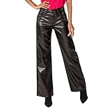Nina Carter J227 Damen-Hose in Lederoptik Schlaghosen High Waist Lederhose Bootcut Hose (Schwarz (J227-1), S)