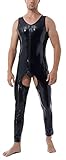AIEOE Herren Wetlook Overall mit Offenem Schritt Männer Sexy Bodysuit für Club Show Schwarz 03 Herstellergröße 3XL/ EU Größe L