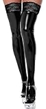 Adigau Halterlose PU Leder Strümpfe Frauen Oberschenkelhohe Latex Glänzende Rutschfeste Elastische Stockings Schwarz Socken mit Spitze für Cosplay Partys XL