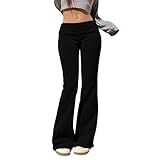 Leggins Damen Schwarz,Flared Leggings Damen, Yoga Hose mit Schlag Yogahose Schlaghose Sport Jogginghose Hosen Low Waist Sportleggins Lang Stretch Yoga Pants Bootcut Sporthose Shaping Schwarz M