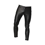 Fenical Herren Lederhosen Slim Fit dünne Lange Hosen Reißverschluss Hosen Kostüm Cosplay verkleiden Sich für Nachtclub Bühnenshow,schwarz XL