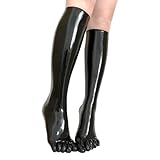 Latex Gummi Zehen Socken lang, Schwarz Latex Zehen Socken Wadenlänge, Latex Strümpfe Cosplay Kleidung Zubehör für Frauen und Männer (DE/NL/SE/PL, Alphanumerisch, XL, 38, Regular, Regular, Naturlatex)