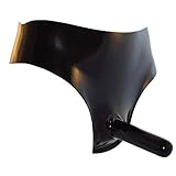 Rubberfashion Latex Slip - hohe Hot Pants mit Penishülle - Dessous oder Reizwäsche für den Herren Schwarz 0.4mm L