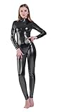 Kepblom Shiny Metallic Ganzkörperanzug Tanzanzug Unitard Rollkragenanzug langärmlig Fußlos Zentai Catsuit Dancewear - schwarz - Small