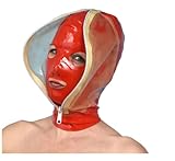 KSDEQM 100% Latexhaube, Gummi-Fetisch-Rollenspiel, Schwarze Transparente Doppelschichthaube, Augen, Nase Und Mundöffnung,black,M