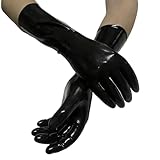 Malaysische Material Kigurumi Naturlatex 0,4 mm Dicke Einmal Formgebung Zentai Männer und Frauen Kleidung Zubehör Cosplay hohe Elastizität 33cm Länge sexy Latex lange Handschuhe (Schwarz, M)