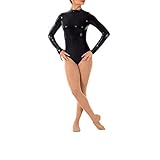 IWEMEK Damen Ballettanzug Glänzende Langarm Body Wetlook Danz Ballett Trikot Gymnastikanzug Turnanzug Metallic Einteiler Lack Leder Bodysuit Overall Leotard Top Kostüme Schwarz M