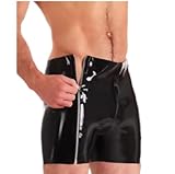 GAYLOP Schwarze Latex-Shorts mit Doppelreißverschluss für Herren, Schwarz, 3XL