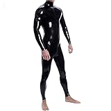 MCWJ Handgemachte Doppelschultern Reißverschluss Herren Ganzkörper-Design Sexy Latex Enger Overall Gummi Catsuit Kleidung mit Schritt-Reißverschluss,schwarz,XL