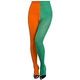Montrestar Strumpfhosen Damen Bunte, Leggings Strumpfhose, Zweifarbig Strumpfhose, Splice Strumpfhosen Mehrfarbig Kostüm für Karneval, Halloween, MottoParty, Damen Strümpfe (Orange-Grün)