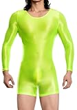 FEOYA Herren Leotard Bodysuit Wetlook Jumpsuit Öl Glänzend Playsuit Einteiler Body Transparent Dessous Nachtclub Grün XL
