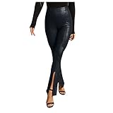 Lederhose Damen Schwarz Bootcut - Lederhose Damen Schwarz Mit Schlag - Schlaghose High Waist Lang Damenhose Sexy Stretch Schlaghosen Schlitz Hippie Hose Disco Pailletten Lackhose Party Latex Hose