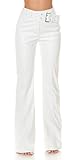 Damen Highwaist Kunstleder Hose Schlaghose Bootcut mit Deko Gürtel und Schnalle S