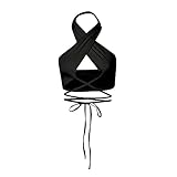 FDEETY Damen Neckholder Top, Sexy BH Tank Tops Bauchfrei Oberteil Rückenfrei Tops Bandage Schulterfrei Oberteil Crop Halter Top Sexy Teil