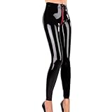 Rvlaugoaa Damen Sexy Latex Trousers Leggings Schwarz Latexhose Wet Look Kautschuk Hosen Mit Reißverschluss
