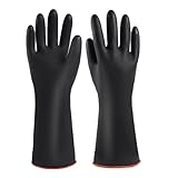 MIN-XL Chemikalienbeständige Gummihandschuhe, strapazierfähige Latexhandschuhe, Beständig Gegen Starke Säuren, Laugen und Öl, Schwarz (Dick, 35CM)