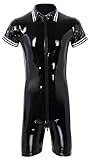 AIEOE Herren Jumpsuit Lackleder PVC Overall mit Langem Reißverschluss Sexy Einteilige Anzüge Slim Fit Schwarz 02 Herstellergröße 5XL/ EU Größe XL