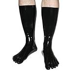 Rubberfashion Latex Zehensocke lang - Latex Zehen Socken wadenlang - Latex Strümpfe für Damen und Herren schwarz 0.4mm M