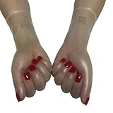 Naturlatex Einmal Formung Malaysian Latex Material Zentai Ultradünn Weich Hochelastisch Glänzend Kigurumi Männer und Frauen Kleidung Zubehör Cosplay Latex Handschuhe mit Nagelservice (Transparenz, L)