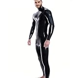 Kangxinsheng Schwarz Latex Catsuit Männer,Gummi Catsuit mit Schulter Reißverschlüssen und Schritt Reißverschlüssen,für Cosplay Kostüme-M