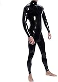 Herren Glänzendes Lackleder Catsuit Ganzkörper-Men Design Sexy Latex Eng Zipper Jumpsuit Gummi Kleidung mit Schrittgurt Zip,XXL