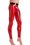 Herren-Leggingshose 100% Latexhose Frontreißverschluss mit Loch hinten Rot mit schwarzem Taillenband Einzigartige lange Hose Club Wear Anpassen