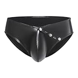 Generisch Schwarzer Leder-Slip mit Schnallen – Schwarze Wetlook-Slips mit Schnallen-Schnalle