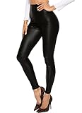 RIOJOY Damen High Waist Lederleggings Schwarz Kunstleder Leggins Sexy Lederoptik Leggings Hose, Schwarz Matt L