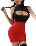 NewBull Damen Sexy Hohlkleid Cosplay Sekretärin Kostüm (Schwarz + Rot)