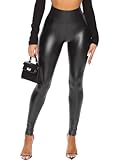 Navneet Lederhose Damen Lederleggings Push Up Leder Leggings Latex Hose Lederimitat High Waist Wetlook Sexy Festival Schwarz Matt XL