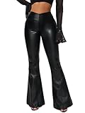 HAWILAND Lederhose Damen Bootcut Lederleggings V High Waist Flared Leggings Lederimität Schlaghose Festival Outfit Schwarz XL