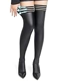 comeondear PU Leder Strümpfe Damen Halterlos Sexy Wetlook Overknee Stockings Große Größen Festival Outfit Rave Glänzende Kniestrümpfe Oberschenkel Hohe Lederstrümpfe Clubwear Cosplay Schwarz,3XL-5XL