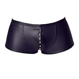 Orion Herren-Pants - sexy Boxershorts für Männer, im edlen Wet-Look, mit Druck-Knopfleiste im Schritt, Latex-Optik, figurbetont, dehnbar, schwarz