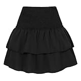 Damen Rüschen Faltenrock Kurzer Mini Rock Hohe Taille Mehrlagige Kurz Röcke Sommer A-Linie Minirock Casual Einfarbig Rock Volant Rock mit Gummibund Strandrock Sport Plisseerock