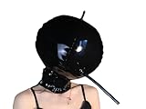 ZYDHHP Aufblasbare Latex Bondage Maske mit Atemschlauch & Ventil SM Fetisch Kopfhaube für Atemkontrollspiele BDSM Paare geheime Nächte & Fetisch-Partys Ø bis 33cm, Schwarz