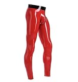 Rvlaugoaa Herren Sexy Latex Trousers Leggings Rot Handgefertigt Latexhose Wet Look Reißverschluss Kautschuk Hosen (S)