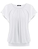 Zeagoo Damen Chiffon Shirt Kurzarm Batwing Bluse Rundkragen Oberteile Tunika Tops Weiß S