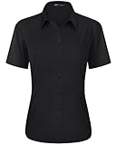 J.VER Schwarz Bluse Damen Regular Fit Businesshemd Casual Blouse Knopfleiste Kurzarm Bügelleichtes Elastiscer Shirt,2XL