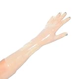 Rubberfashion Latex Handschuhe kurz - Rubber Gloves - kurze Latexhandschuhe bis Handgelenk für Damen und Herren hautfarbe 0.4mm L