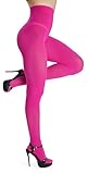 Viozocy Damen Strumpfhose 80D, Elastische Hohe Taille Langlebig Damenstrumpfhosen, Matte Optik Blickdichte Bunte Pantyhose Fuchsie, L-XL