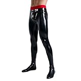 GREEFEI Latex Gummi Herrenhose mit Abnehmbarer Schrittabdeckung Vorne,Latex Leggings mit Angenähten Socken Handgefertigt XL