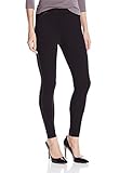 HUE Women's Ponte Leggings with Leatherette Piping, Black, X-Small