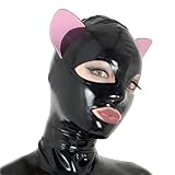 GREEFEI Latex Haubenmaske mit Katzenohren,Naturkautschuk Maske mit Nasenlochöffnung zum Atmen,Handgefertigtes Zubehör Unisex L