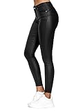 Onsoyours Damen Kunstleder Sexy Leggings Pu High Waist Skinny Leggings Damen Hose Fake Leder Look Lederleggings Blickdicht Lederhose Schwarz M