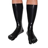 Rubberfashion Latex Zehensocken Lange Latex Zehensocken Wadenlange Latexstrümpfe für Damen und Herren Schwarz 0,4mm XL/Schuhgröße: 46,5-49
